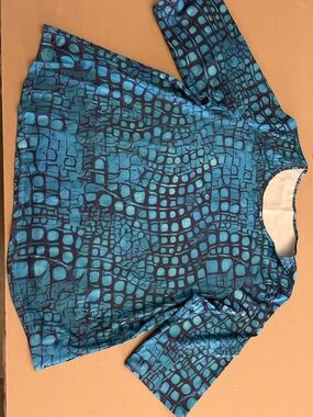 Blue Teal Abstract Grid Tunic Top